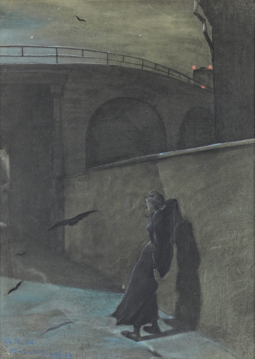 Hans Baluschek: Frau unter Eisenbahnbrücke, 1892